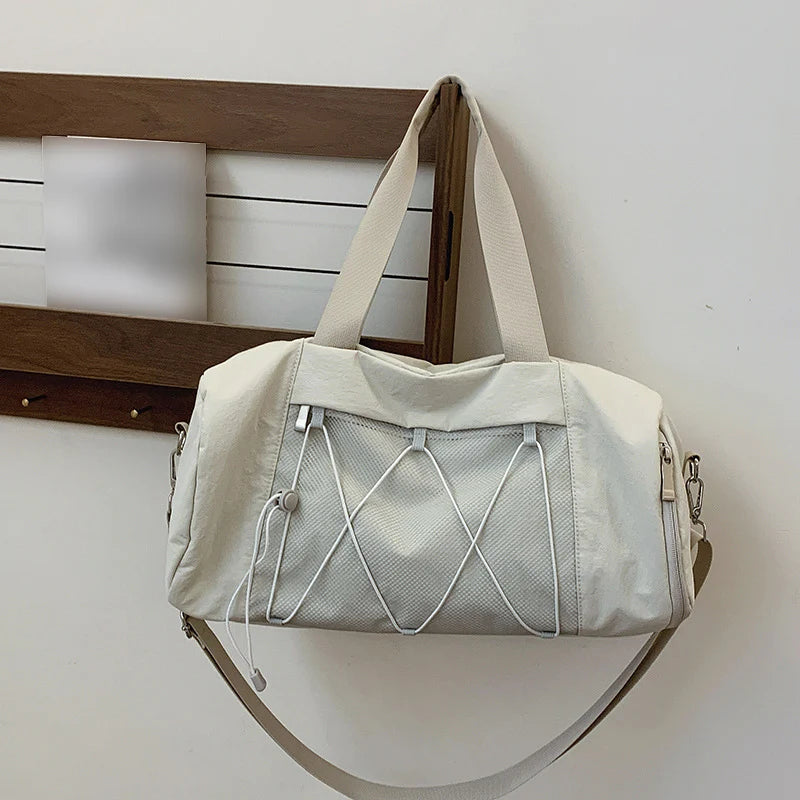 White Color Women’s Gym Duffel Bag With Wet Pocket And Shoe Compartment